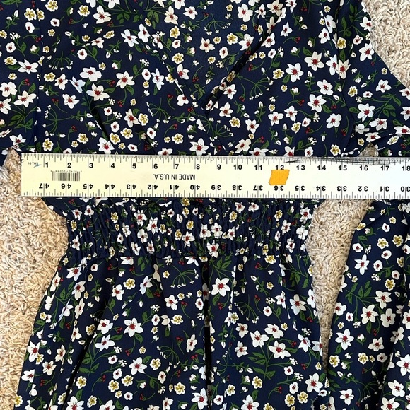 Navy/Multi Floral V-Neck Long Sleeve Modest Boho Cottagecore Midi Dress Sz M - Picture 9 of 9